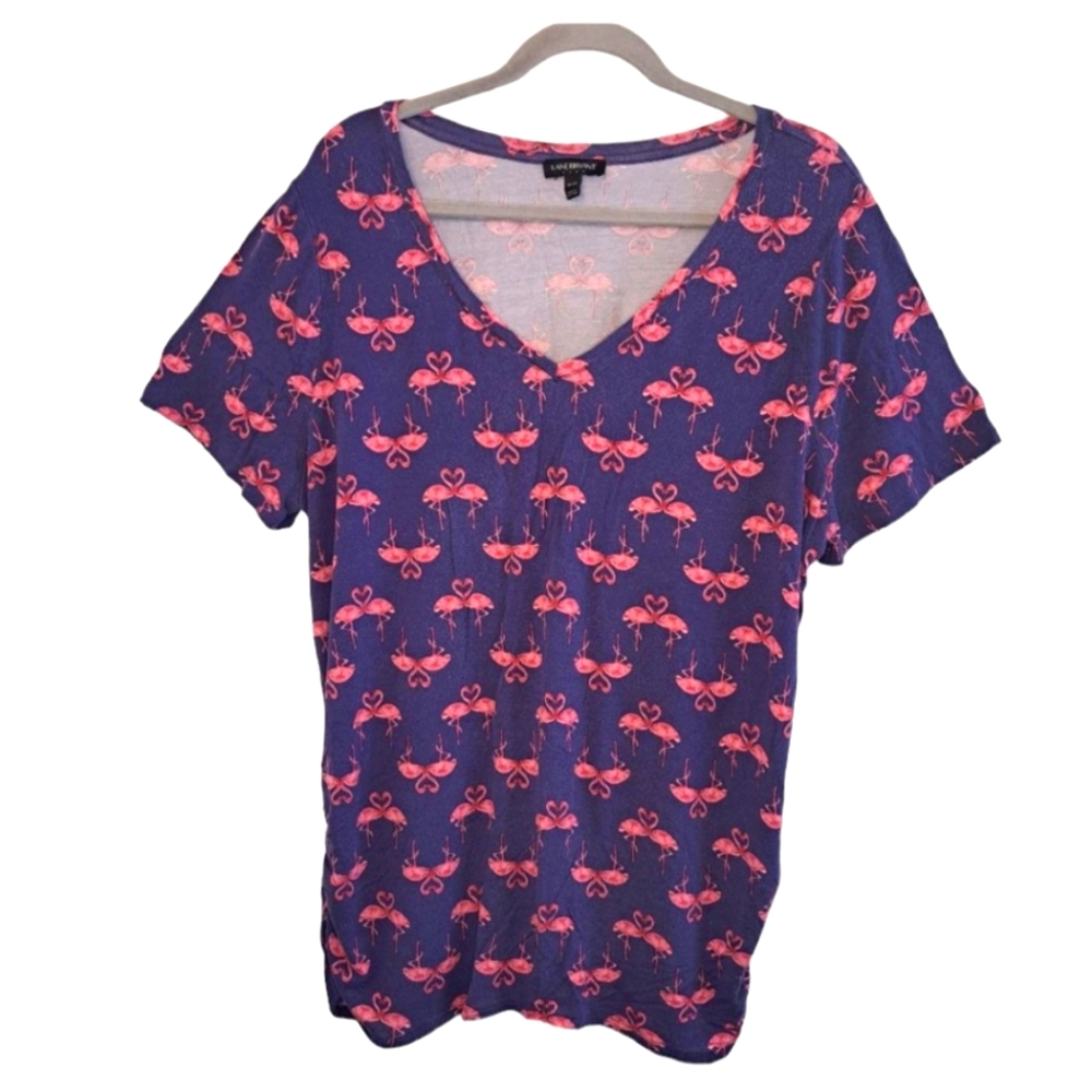 Lane Bryant Flamingo Print Blue V Neck Tee Plus Size 18/20